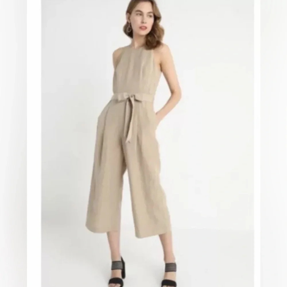 Banana Republic linen blend jumpsuit romper beige sz 10